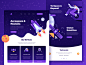 Space Startup Web Design moon planet carousel purple astronaut ui ux illustration services page vector 2d flat constellation satellite spaceship rocket web design landing page startup space