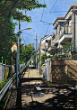 日本街道，以彩色铅笔描绘出的静谧美景。丨来自艺术家Ryota Hayashi。