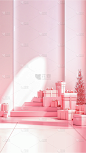 情人节浪漫感3D立体C4D粉色浪漫电商促销展台场景背景图片素材