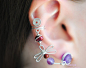 Right Ear Cuff Earrings "Purple and Cherry Dragonfly"