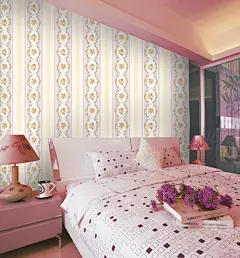 欧德莱壁纸59220撒金无纺布发泡墙纸竖条纹田园小花 客厅卧室壁纸-淘宝网