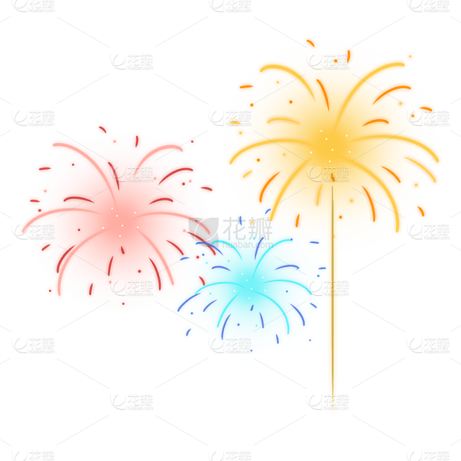 中国风新年彩色烟花元素贴纸