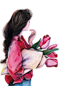抱花的女人插画下载