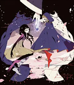 日本画师しきみ，作品在一堆日系赛璐璐风格的画面里也一眼就认得出。与画面主题相关的元素加以独特的画面构成，配上纯色的背景，人设精致耐看，しきみ惯用这种表现手法，令人惊讶的是如此大量重复使用类似的表现手法，却不会出现感觉相似的两张图。作者主页在这里O网页链接