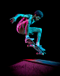 Liam Courtney - skateboarder : Action sports portraits of skateboarder Liam Courtney, shot mid trick, with coloured light