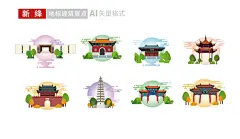 运城市新绛县地标建筑景点文创插画