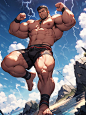 Best quality, masterpiece, ultra high res, detailed background, game_cg, muscular male, mature male, bara stocky, thick arms, thick thighs, Lightning, looking looking at viewer, lightning ball, lightning surround, Above the clouds, Airflow climbing, Magi
