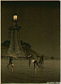 ※ Illustration ※ 一组日本浮世绘式的插画，来自浮世绘大师小林清亲的作品。用细腻的笔触描绘出夜的静谧。