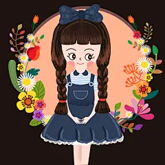 手绘扎辫子的女孩