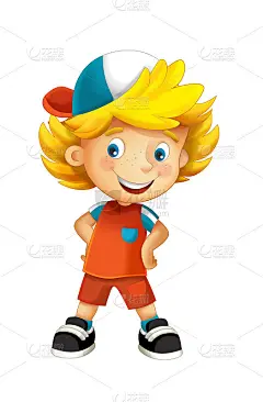 卡通场景与孩子男孩在白色的背景-插图