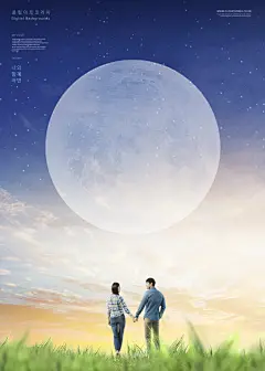 盛夏艺术唯美天空大桥大海岛屿植物月亮海报