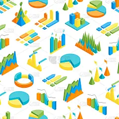 图表和图形无缝模式背景3d等距视图。向量