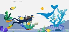 海底世界潜水卡通插画图片大小2105x1000px 图片尺寸1.19 MB 来自PNG搜索网 pngss.com 免费免扣png素材下载！插画#广告插画#海报插画#海底世界#简约风#精美#卡通#卡通手绘#潜水#手绘#小清新#装饰图案#