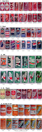 //@国际4A广告网:可口可乐、百事可乐、七喜当年的 cans 是这样子的。