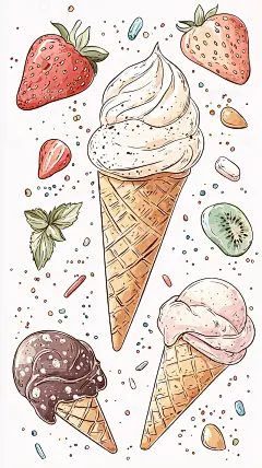 冰淇淋甜筒插画素材