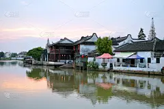 乡村,船,上海,古老的,河流,传统,远古的,朱家角,城镇,图像