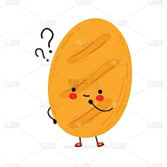 可爱的带问号的面包。矢量手绘卡通卡哇伊人物插图图标。孤立在白色背景上。面包认为概念