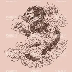 中国龙版画  - 源文件下载【酷图网】手绘版画,手绘插画,复古版画,中国龙,新年,龙,龙头,十二生肖,瑞兽,神兽,吉祥,祥云,龙腾四海