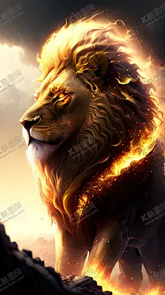 狮子海报 【酷图网】插画,海报,狮子,烈焰,狮子海报,王者之心