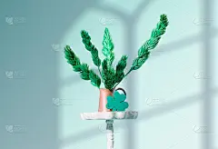 室内祖母绿植物生锈花瓶与木三叶草