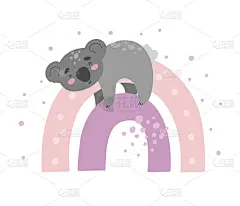 彩虹上可爱的考拉。幼稚的手绘插画，矢量动物。