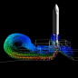 Visualization of shuttle flame trench simulation showing instantaneous particle traces