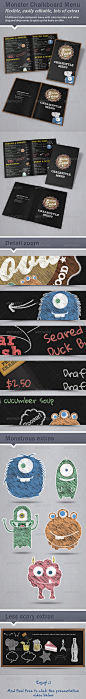 Monster Chalkboard Menu 怪物的黑板菜单广告手册设计素材源文件-淘宝网