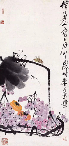 《葡萄图》--- 齐白石一生勤奋,留下数以万计的作品,草虫花鸟山水人物