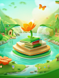 book of life free android app, in the style of lush landscape backgrounds, playful illustrative style, orange, qian xuan, photorealistic rendering, childlike innocence and charm, light aquamarine and green