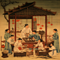 Ancient Chinese health care, silk painting style. --v 5.2