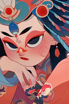 花旦脸谱插画绘画