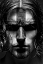 ♂ Black and white man portrait face with cross paint