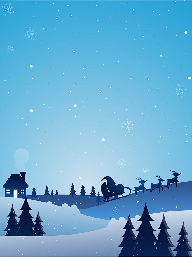 圣诞节下雪雪花卡通圣诞树驯鹿圣诞老人背景