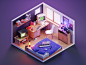 Retro Room 90s 80s retrogames syntwave retro lowpoly diorama isometric render blender illustration 3d