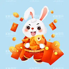  新年兔子   - 源文件下载【酷图网】手绘,插画风,新年,兔子,锦鲤,