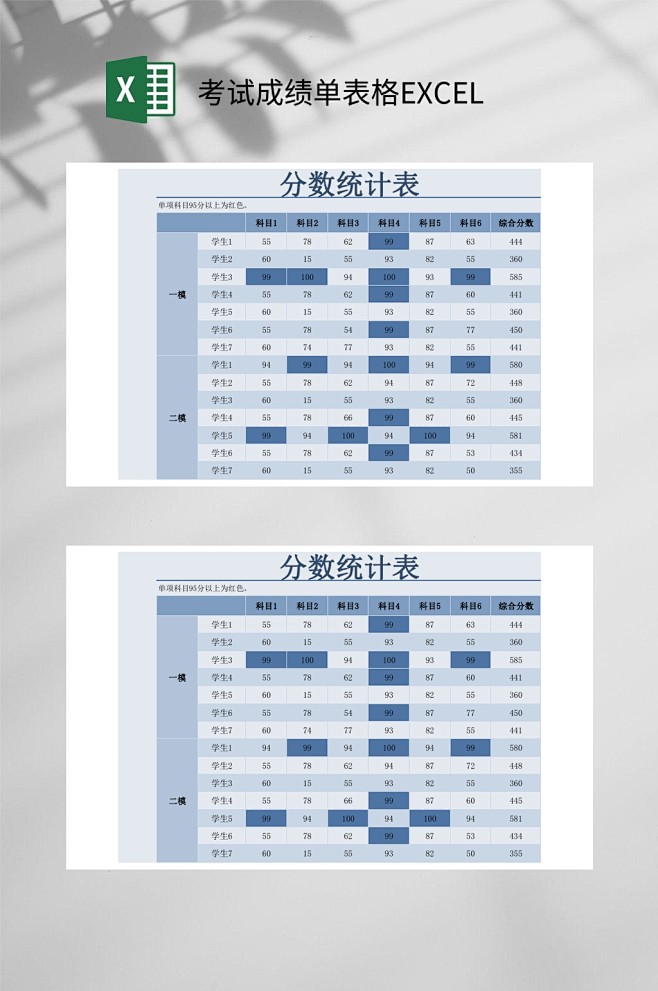 分数统计表考试成绩单表格EXCEL-众图网-花瓣网