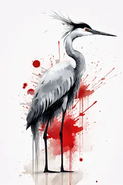 AI数字艺术中国风水墨仙鹤丹顶鹤手绘插画