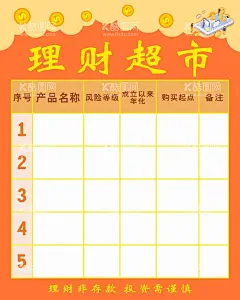 理财超市表格  - 源文件下载【酷图网】理财超市表格,橙黄色背景,简约理财表格,理财非存款,投资需谨慎