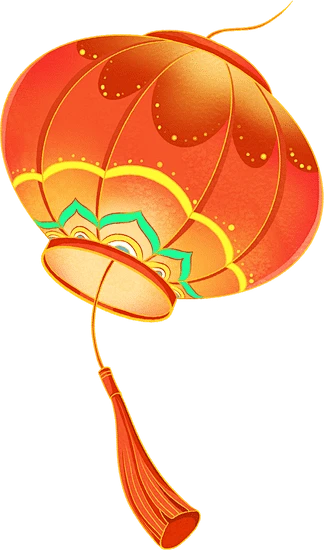 春节国潮风完整插画A-黄绿条圆形灯笼