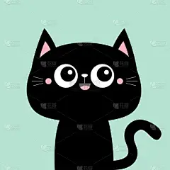 可爱的黑猫猫咪笑脸图标.川井卡通人物。情人节快乐。粉红的脸颊婴儿贺卡T恤笔记本封面打印.蓝色背景。平