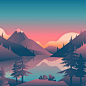 Mountain Lake Sunset Landscape First Person View vector