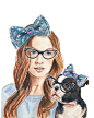 Watercolor Print - Portrait Painting, Girl and her Dog, Boston Terrier, 11x14, Open Edition