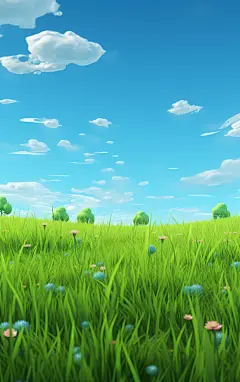 简约蓝天白云草地壁纸