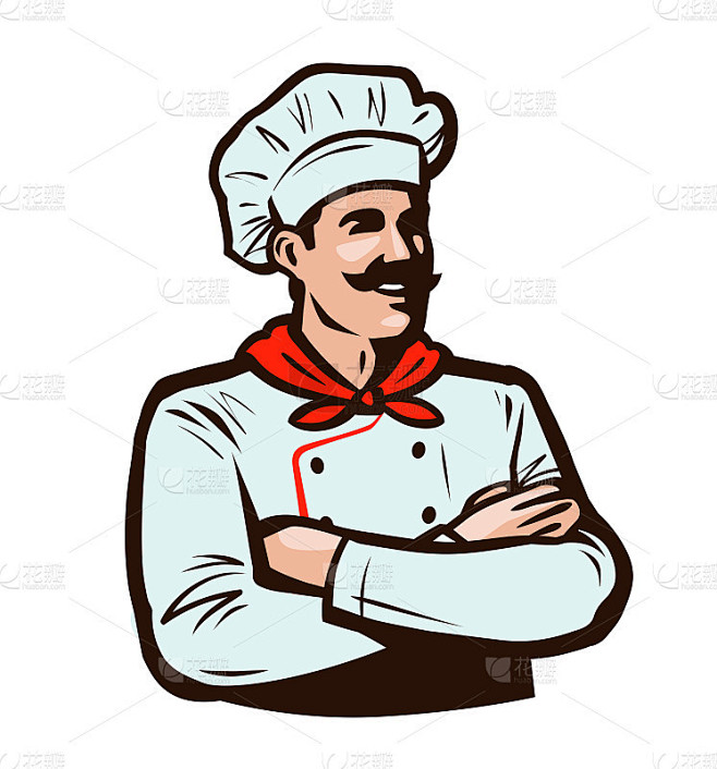 戴厨师帽的快乐厨师。烹饪、食品的概念。卡...