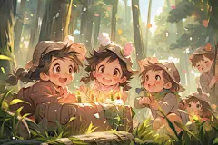 春游露营秋游暑假孩子笑脸小孩露营郊游插画