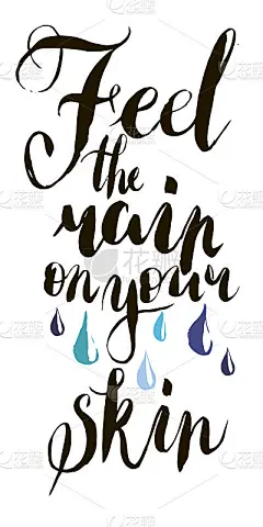 在矢量中感受雨打在你的皮肤上。书法明信片或海报平面设计字体元素。手写书法风格的明信片。