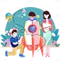 手绘-人物场景插画贴纸3