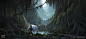 Kashyyyk Shadowlands, Gabriel Yeganyan : These were a couple concepts I did to help flesh out the look of the Shadowlands. One depicts the scale and tiers of roots between the giant buttresses of the Origin Tree, while the other explores what the interior