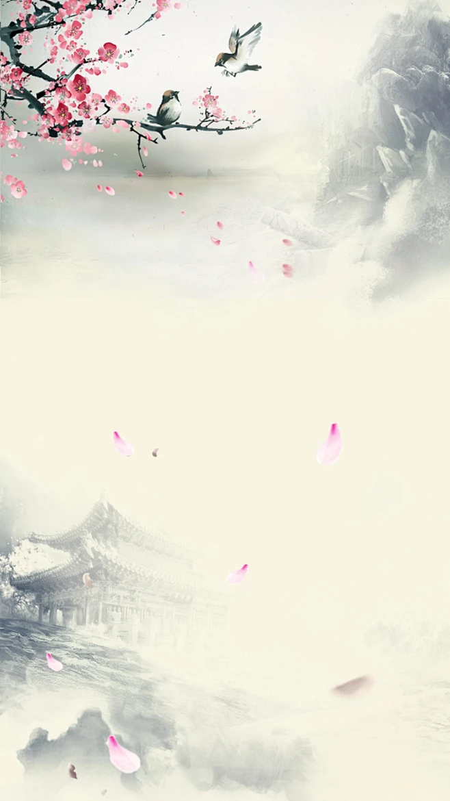 古风 背景 海报 梅花 鸟 复古 中国风-花瓣网