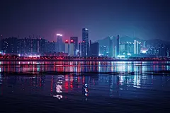 摩天高楼海滨城市夜景